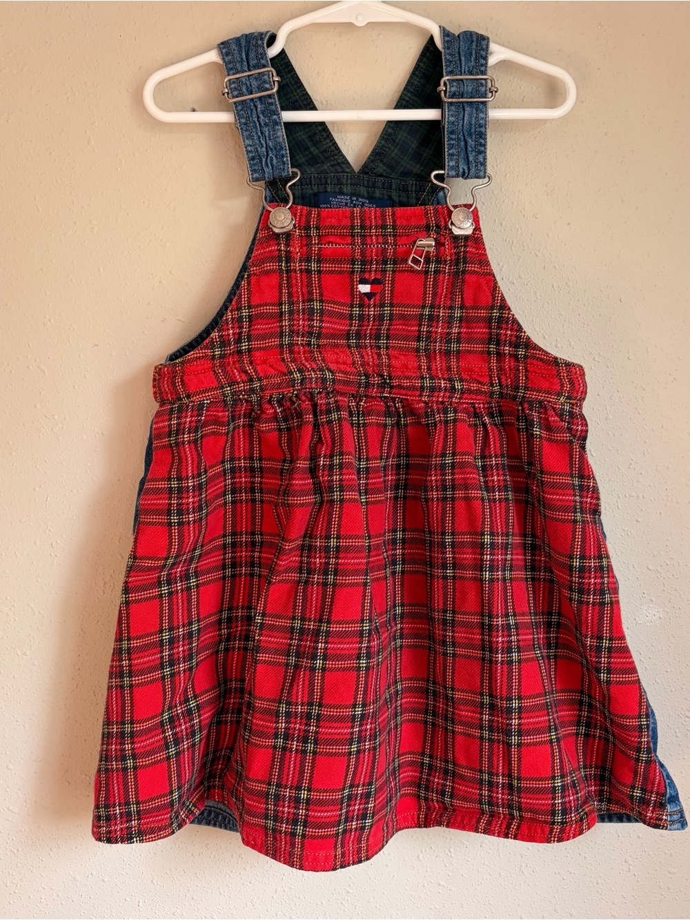 Vintage Y2K Tommy Hilfiger Red Plaid Denim-Trim Girls' Overall Dress